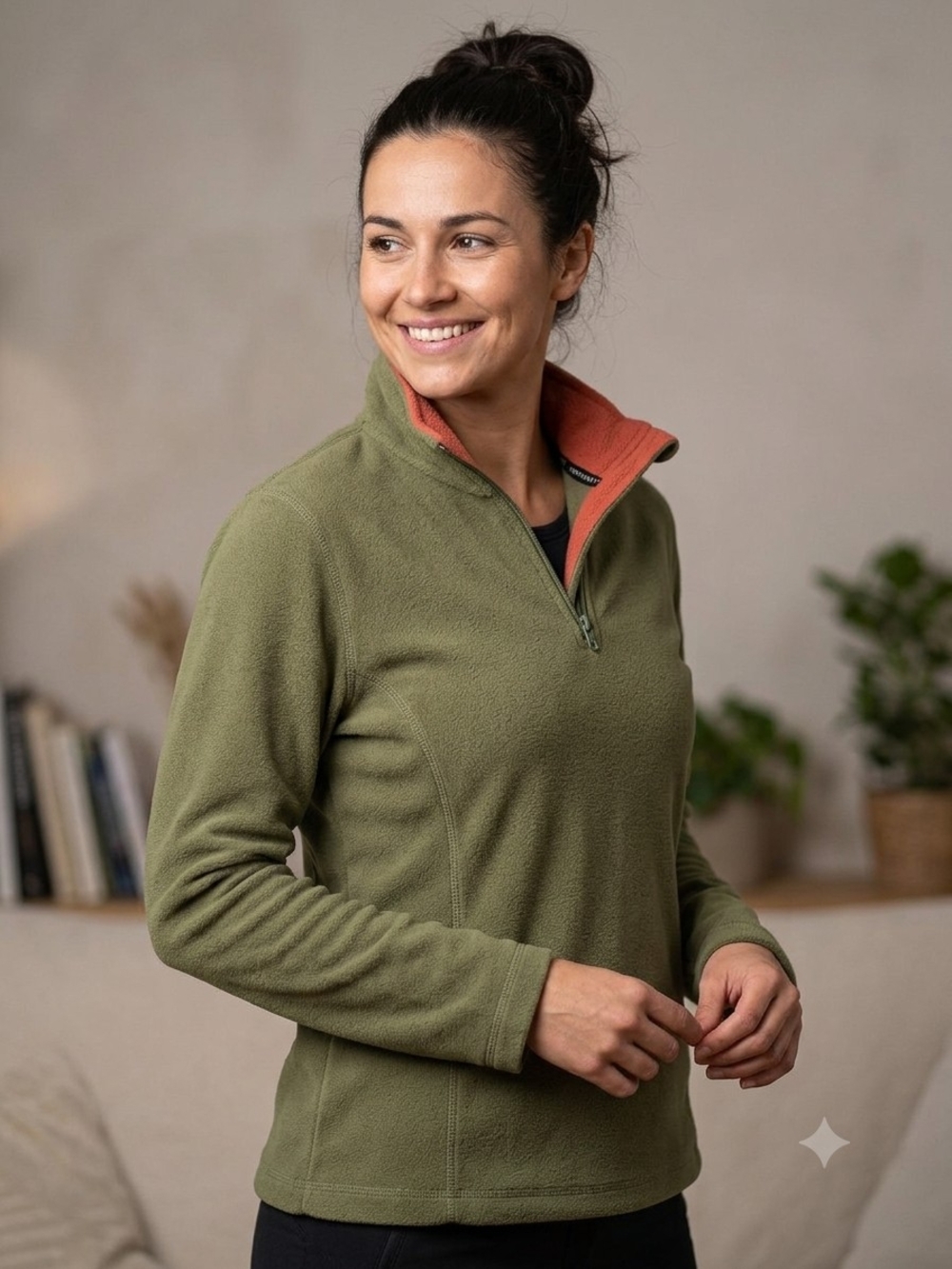 Hannah Olive Green Fleece with Rust Trim. HJ 22
